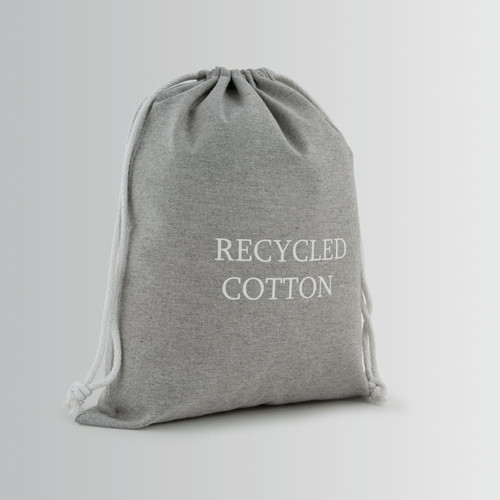 Recycled cotton bag with white natural cotton double rope drawstring closure