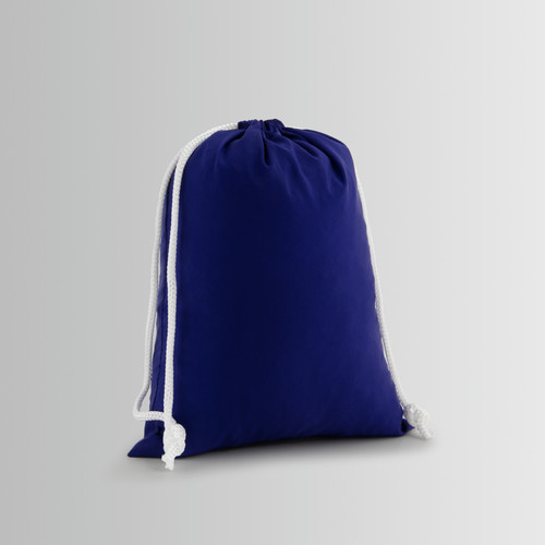 Satin bag with drawstring closure and double attachment with white cord