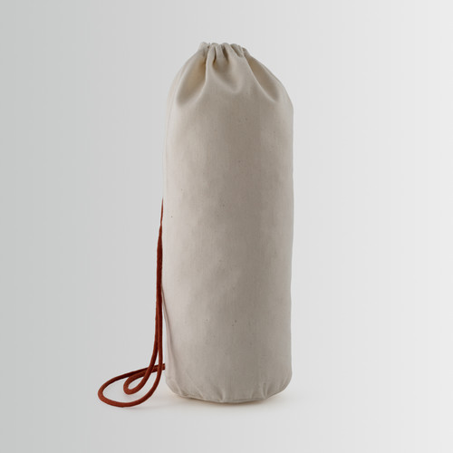 Sacchetto porta bottiglia in cotone a forma di secchiello con chiusura a coulisse e cordoncino rosso