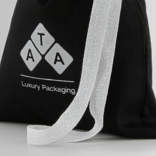 Cotton bag with customized logo print and single-tape drawstring closure
