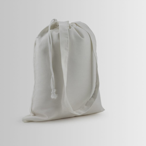 Cotton bag with single rope drawstring closure and long handles