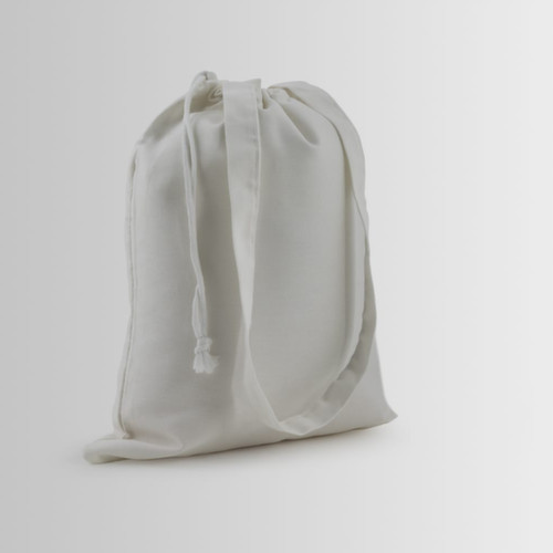 Single rope bag with long handles and drawstring closure