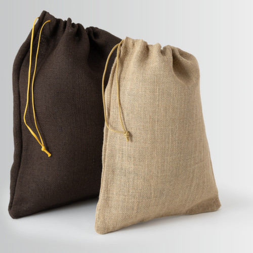 Jute bags with drawstring closure, single hanging and thin cotton cord